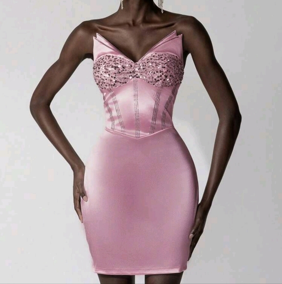 Romantic And Sexy Luxury Spring And Summer Pink Knitted Stretch BeadedStretchin - Picture 1 of 4